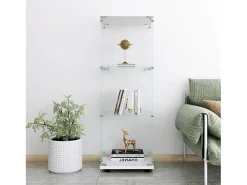 Vitrina de cristal con 3 estantes, 127 x 45 x 14 cm, vitrina de pie, vitrina para salón, color blanco