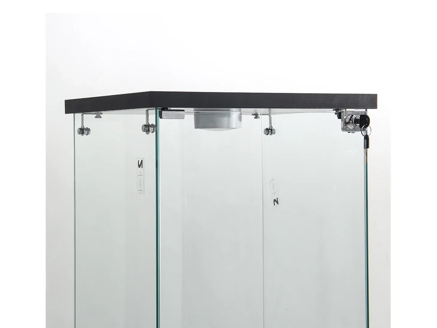 Vitrina de cristal con iluminación LED, 1 puerta y 3 compartimentos, 125 x 40 x 36 cm, color negro