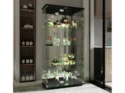 Vitrina de modelismo, Transparente, 80 x 36 x 164 cm, Cocina, Contemporánea, Vidrio templado, Negro