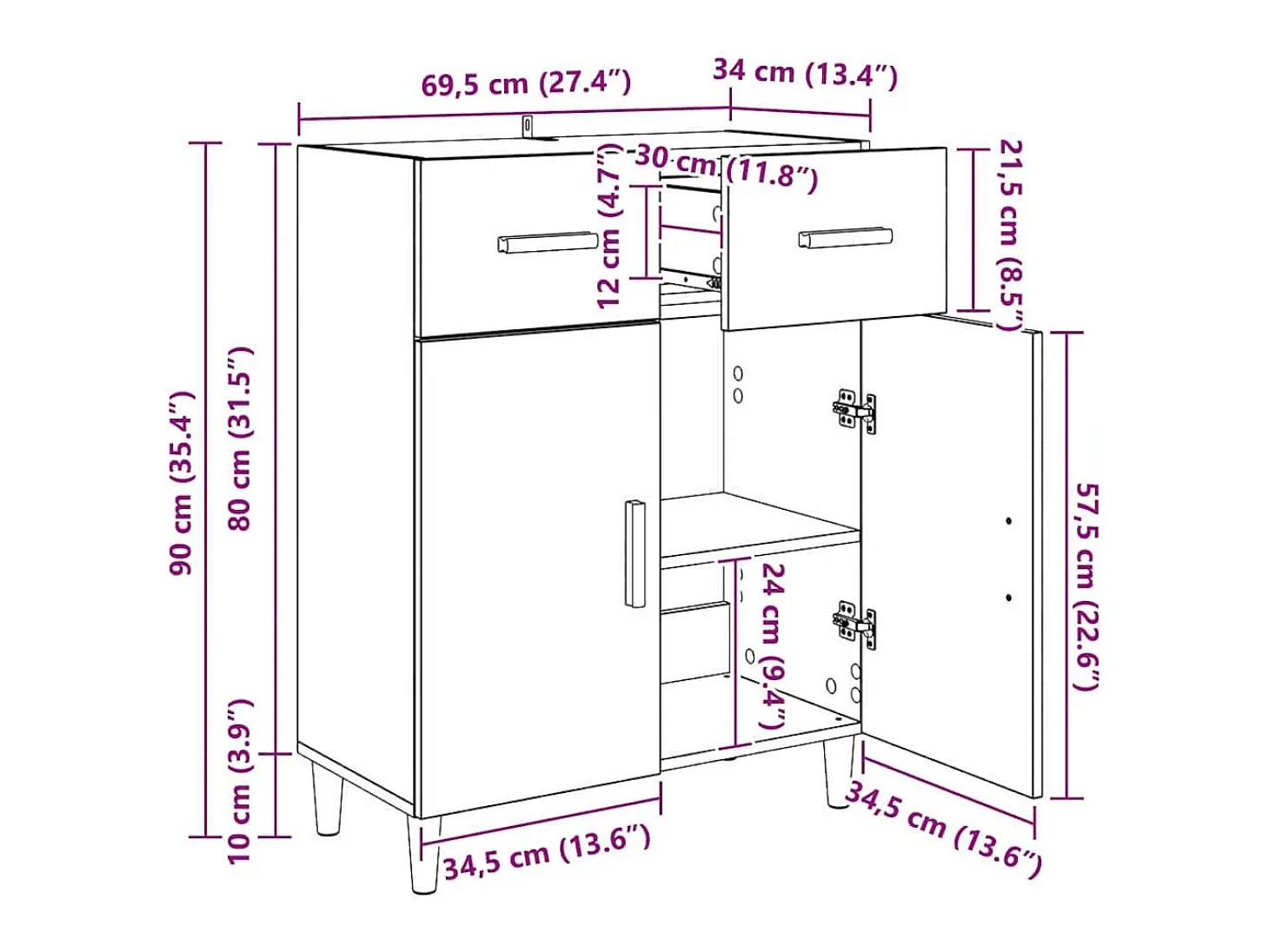 Vitrina Madera vieja 34 x 69.5 x 89 cm Madera contrachapada