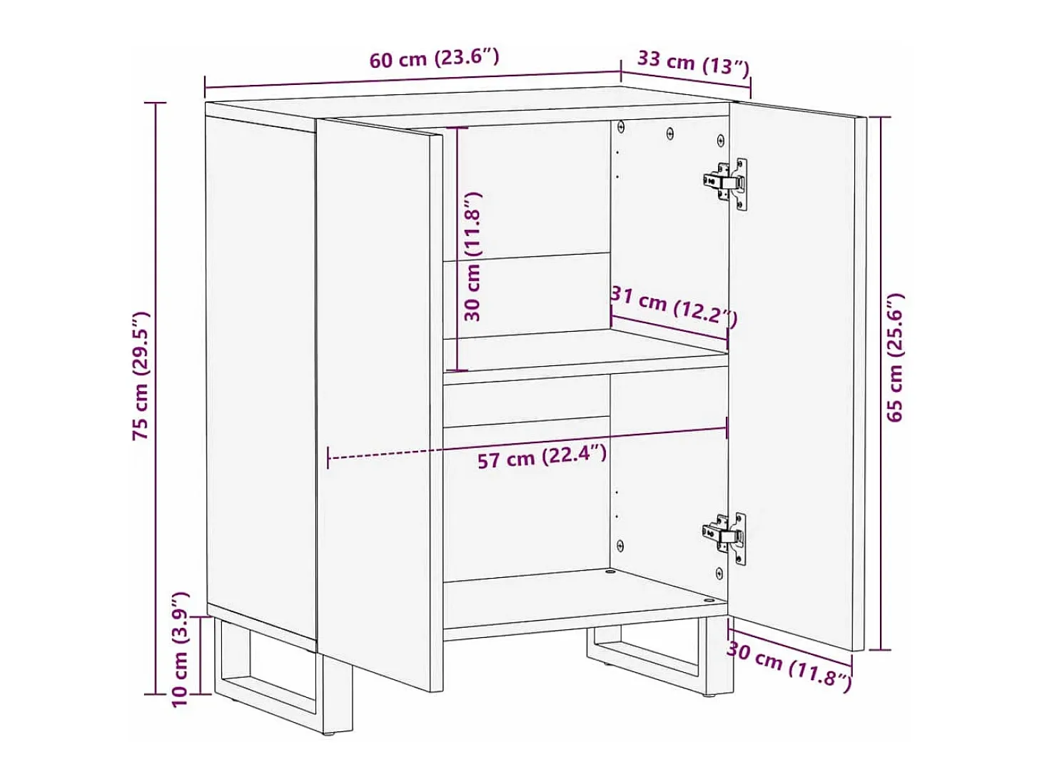 Vitrina Marrón 60 x 33.5 x 75 cm Madera maciza de Mango