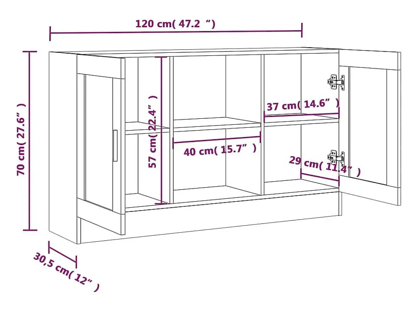 Vitrina Roble ahumado 120x30,5x70 cm Madera de ingeniería