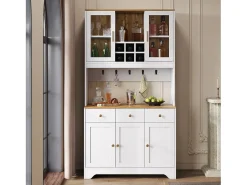 Vitrina 94.5x30x175.5 cm - 3 cajones y 5 puertas - superficie de aspecto madera - blanco