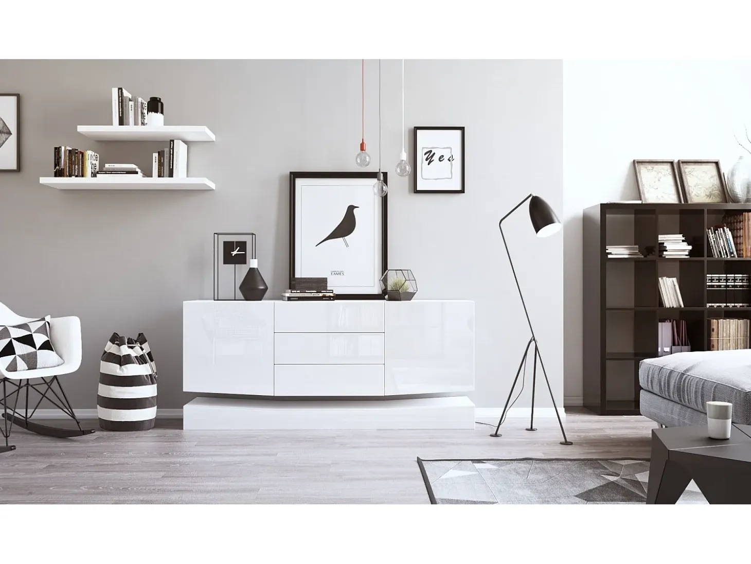 Vladon Aparador City, blanco mate/blanco de alto brillo - Cómoda moderna para su salón (178 x 72 x 38 cm)
