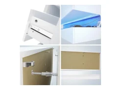 Vladon Aparador City, blanco mate/negro de alto brillo con LED - Cómoda moderna para su salón (178 x 72 x 38 cm)