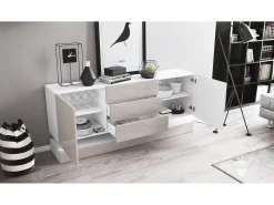 Vladon Aparador City, blanco mate/burdeos de alto brillo con LED - Cómoda moderna para su salón (178 x 72 x 38 cm)