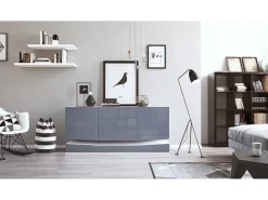 Vladon Aparador City, blanco mate/gris de alto brillo - Cómoda moderna para su salón (178 x 72 x 38 cm)