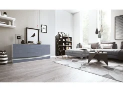 Vladon Aparador City, blanco mate/gris de alto brillo - Cómoda moderna para su salón (178 x 72 x 38 cm)