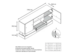 Vladon Aparador City, blanco mate/gris arena de alto brillo - Cómoda moderna para su salón (178 x 72 x 38 cm)