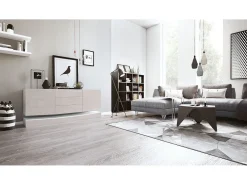 Vladon Aparador City, blanco mate/gris arena de alto brillo - Cómoda moderna para su salón (178 x 72 x 38 cm)