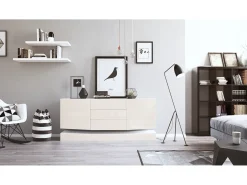 Vladon Aparador City, blanco mate/crema de alto brillo - Cómoda moderna para su salón (178 x 72 x 38 cm)