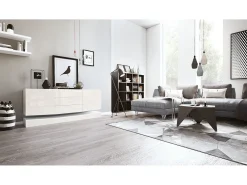 Vladon Aparador City, blanco mate/crema de alto brillo - Cómoda moderna para su salón (178 x 72 x 38 cm)