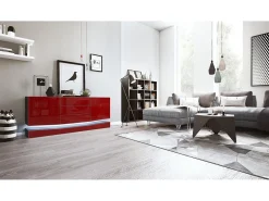 Vladon Aparador City, negro mate/burdeos de alto brillo con LED - Cómoda moderna para su salón (178 x 72 x 38 cm)