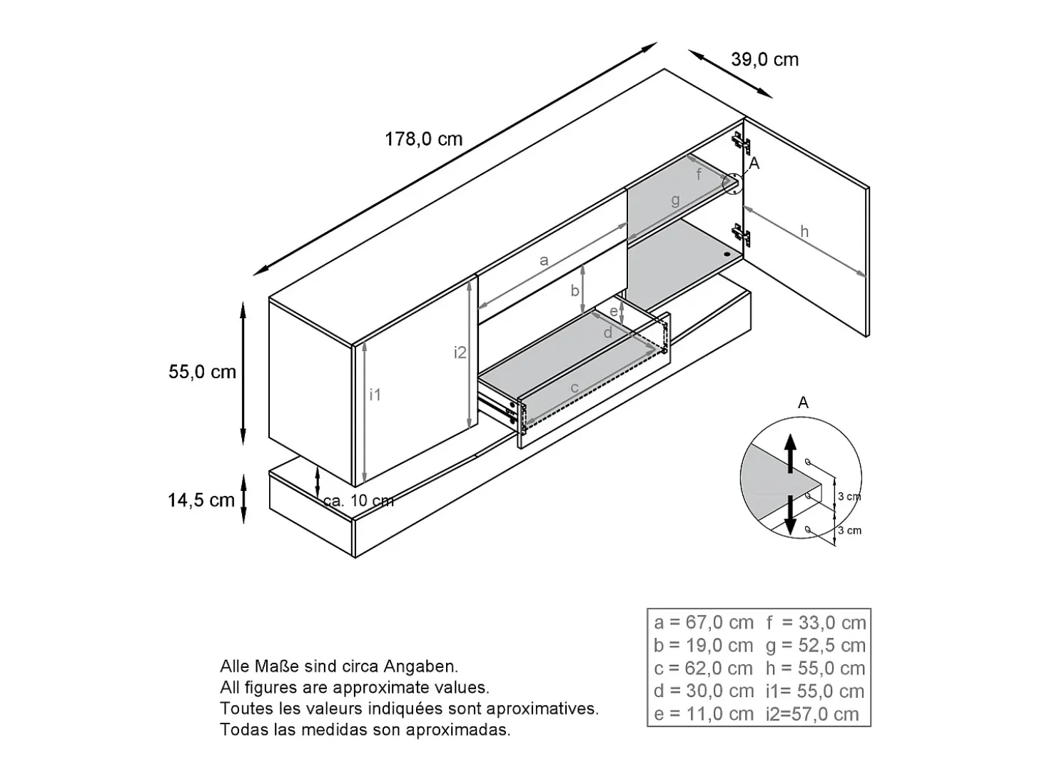 Vladon Aparador City, negro mate/burdeos de alto brillo con LED - Cómoda moderna para su salón (178 x 72 x 38 cm)