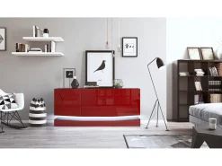 Vladon Aparador City, negro mate/burdeos de alto brillo con LED - Cómoda moderna para su salón (178 x 72 x 38 cm)