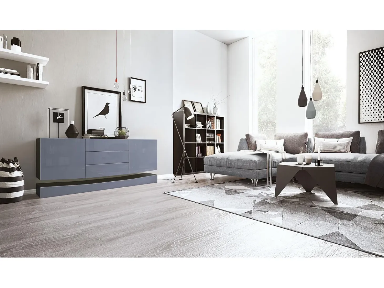 Vladon Aparador City, negro mate/gris de alto brillo - Cómoda moderna para su salón (178 x 72 x 38 cm)