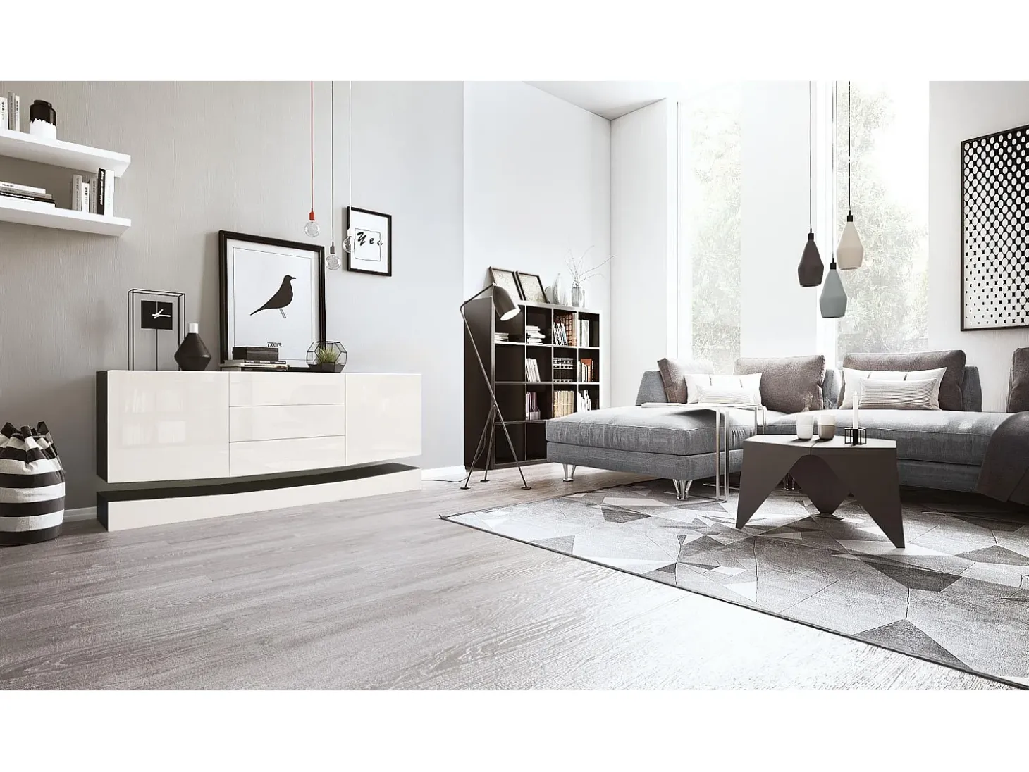 Vladon Aparador City, negro mate/crema de alto brillo - Cómoda moderna para su salón (178 x 72 x 38 cm)