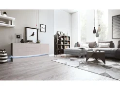 Vladon Aparador City, negro mate/gris arena de alto brillo con LED - Cómoda moderna para su salón (178 x 72 x 38 cm)