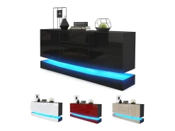 Vladon Aparador City, negro mate/crema de alto brillo con LED - Cómoda moderna para su salón (178 x 72 x 38 cm)