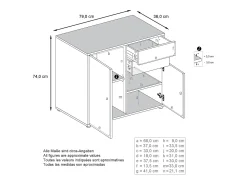 Vladon Cajonera Ben, Cómoda con 2 Puertas y 2 Cajones Blanco mate/Negro mate (79 x 74 x 36 cm)