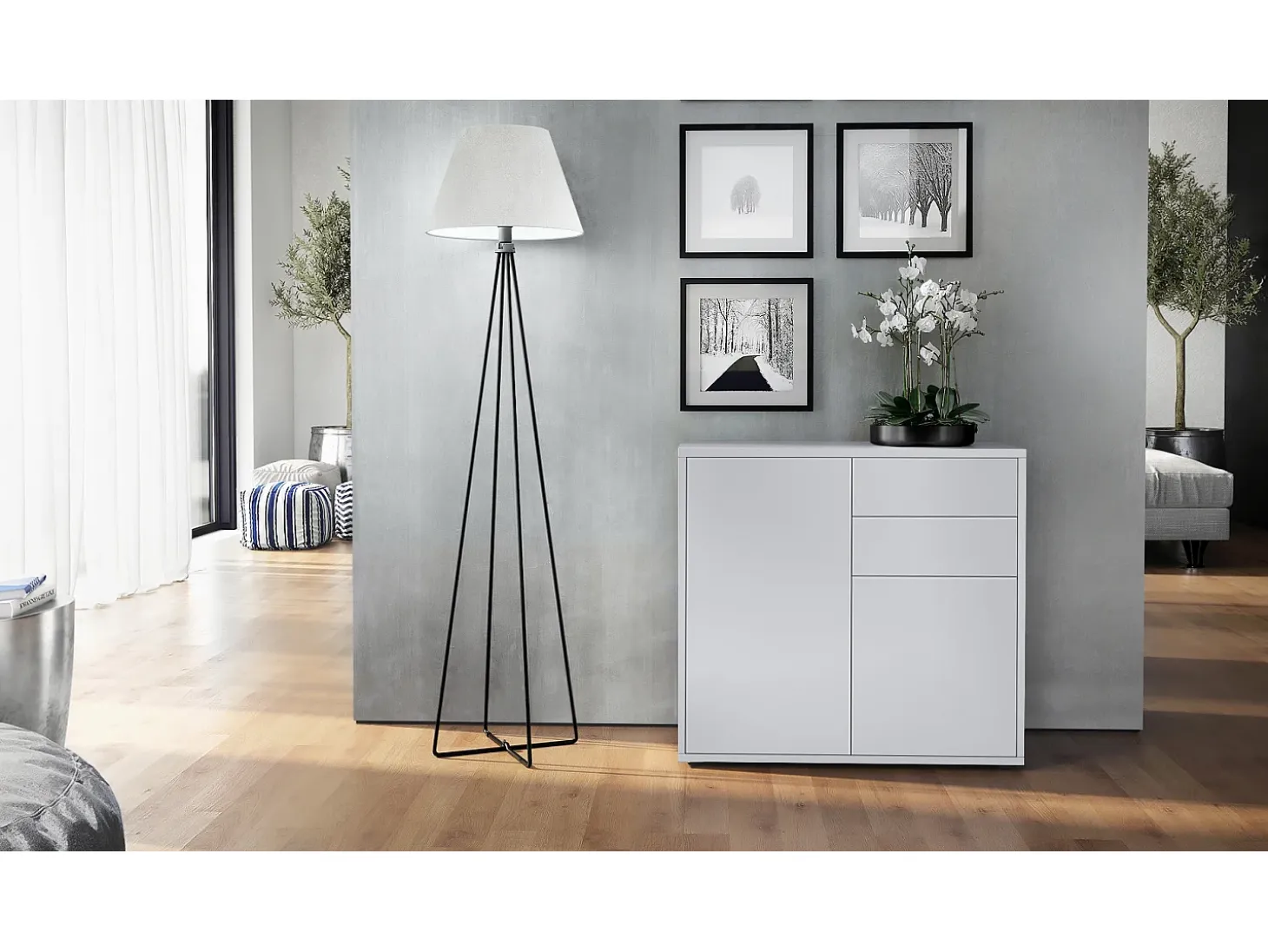 Vladon Cajonera Ben, Cómoda con 2 Puertas y 2 Cajones Blanco mate/Blanco mate (79 x 74 x 36 cm)