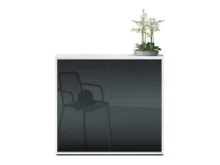 Vladon Cajonera Ben, Cómoda con 2 Puertas y 2 Cajones Blanco mate/Negro de alto brillo (79 x 74 x 36 cm)