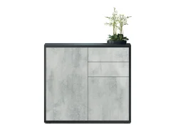 Vladon Cajonera Ben, Cómoda con 2 Puertas y 2 Cajones Negro mate/Hormigón oxidado (79 x 74 x 36 cm)