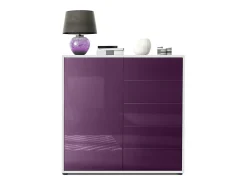 Vladon Cajonera Ben V2, Cómoda con 1 Puerta y 5 Cajones, Blanco mate/Zarzamora de alto brillo (79 x 74 x 36 cm)