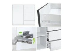 Vladon Cajonera Ben V2, Cómoda con 1 Puerta y 5 Cajones, Blanco mate/Gris claro satinado (79 x 74 x 36 cm)