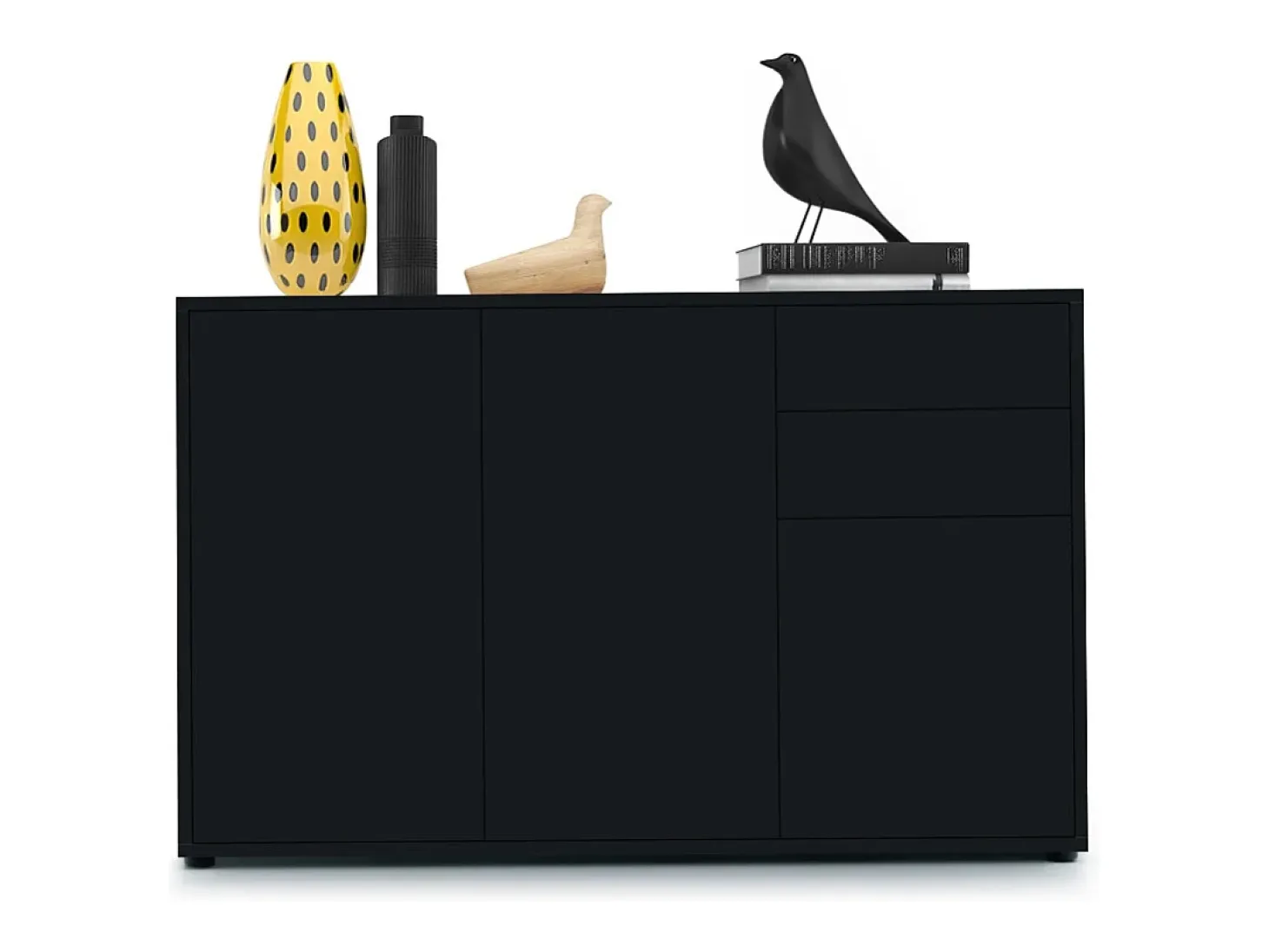 Vladon Cajonera Ben V3, Cómoda con 3 Puertas y 2 Cajones, Negro mate/Negro mate (117 x 74 x 36 cm)