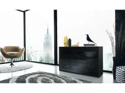 Vladon Cajonera Ben V3, Cómoda con 3 Puertas y 2 Cajones, Negro mate/Negro mate (117 x 74 x 36 cm)