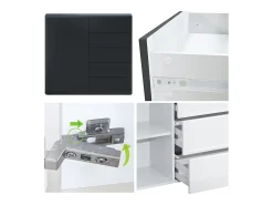 Vladon Cajonera Ben V2, Cómoda con 1 Puerta y 5 Cajones, Negro mate/Blanco mate (79 x 74 x 36 cm)
