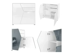 Vladon Cajonera Benny, Cómoda con 2 Puertas y 2 Cajones, Blanco mate/Blanco de alto brillo (79 x 74 x 36 cm)