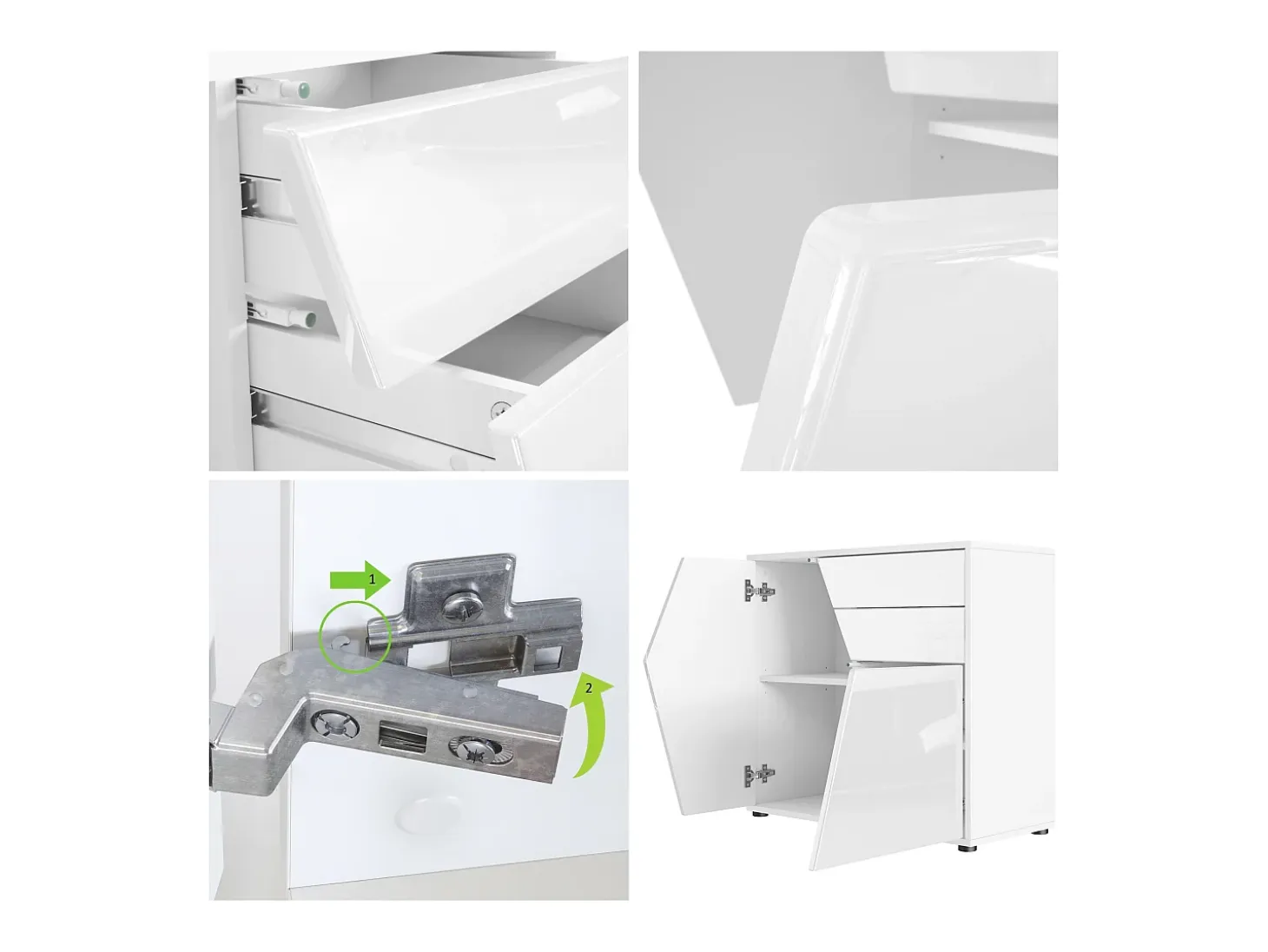 Vladon Cajonera Benny, Cómoda con 2 Puertas y 2 Cajones, Blanco mate/Gris arena de alto brillo (79 x 74 x 36 cm)