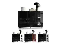 Vladon Cajonera Denjo, Cómoda con 3 Puertas, Negro mate/Negro de alto brillo/Gris de alto brillo, incluida iluminación LED (107 x 81 x 35 cm)
