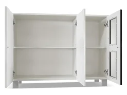 Vladon Cajonera Denjo, Cómoda con 3 Puertas, Blanco mate/Blanco de alto brillo/Negro de alto brillo (107 x 81 x 35 cm)