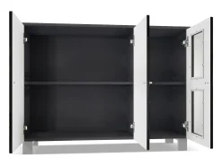 Vladon Cajonera Denjo, Cómoda con 3 Puertas, Negro mate/Negro de alto brillo/Gris de alto brillo (107 x 81 x 35 cm)