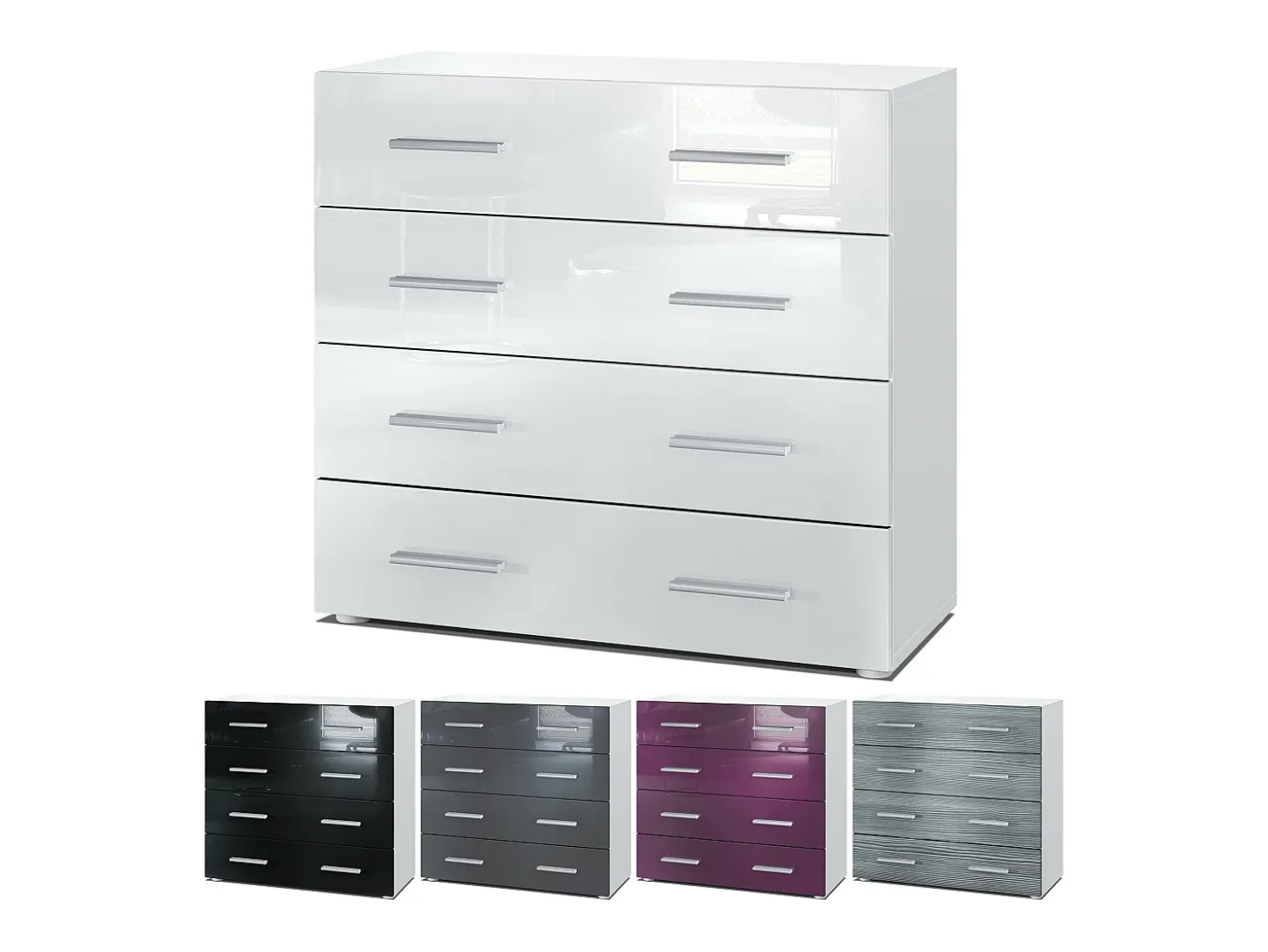 Vladon Cajonera Pavos, Cómoda con 4 Cajones, blanco mate/gris arena de alto brillo (76 x 72 x 35 cm)
