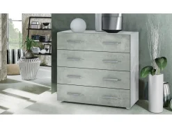 Vladon Cajonera Pavos, Cómoda con 4 Cajones, blanco mate/hormigón oxidado (76 x 72 x 35 cm)