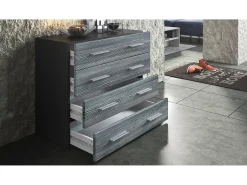 Vladon Cajonera Pavos, Cómoda con 4 Cajones, negro mate/gris de alto brillo (76 x 72 x 35 cm)