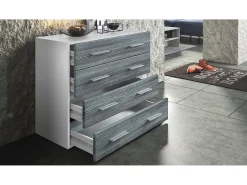 Vladon Cajonera Pavos, Cómoda con 4 Cajones, blanco mate/blanco de alto brillo (76 x 72 x 35 cm)