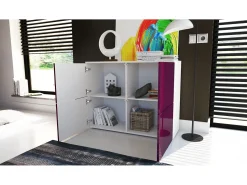 Vladon Cajonera Rova, Cómoda con 4 Puertas, Blanco mate/Blanco de alto brillo (92 x 72 x 35 cm)