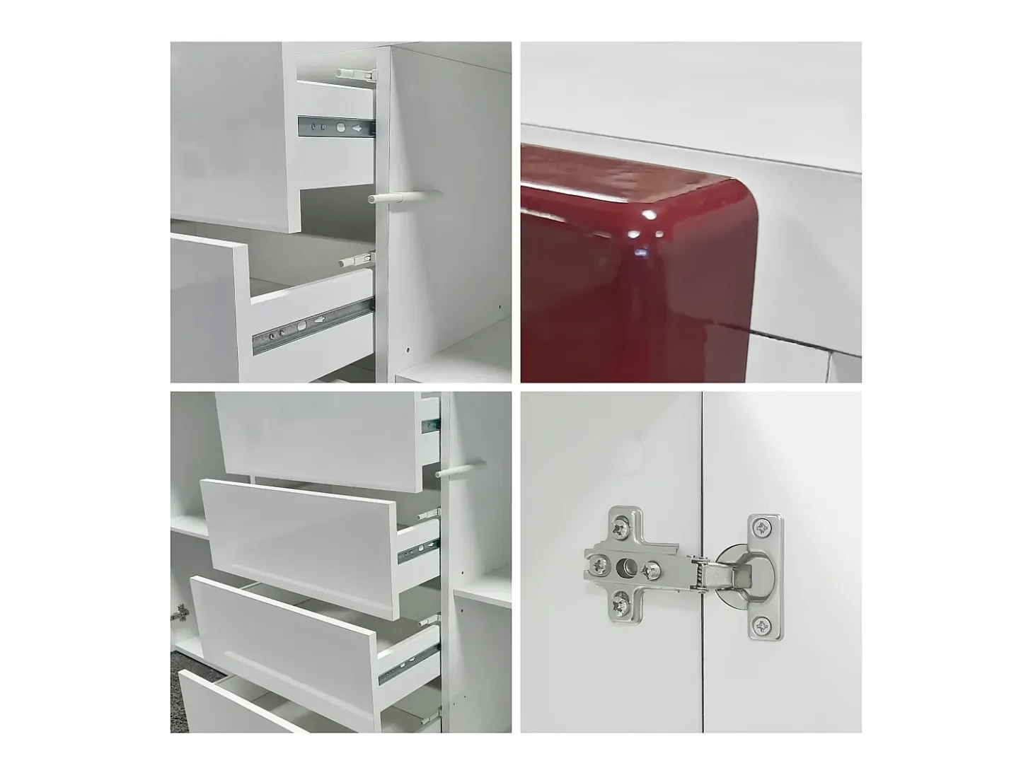 Vladon Cajonera Rova, Cómoda con 4 Puertas y 4 cajones, Blanco mate/Burdeos de alto brillo (166 x 72 x 35 cm)