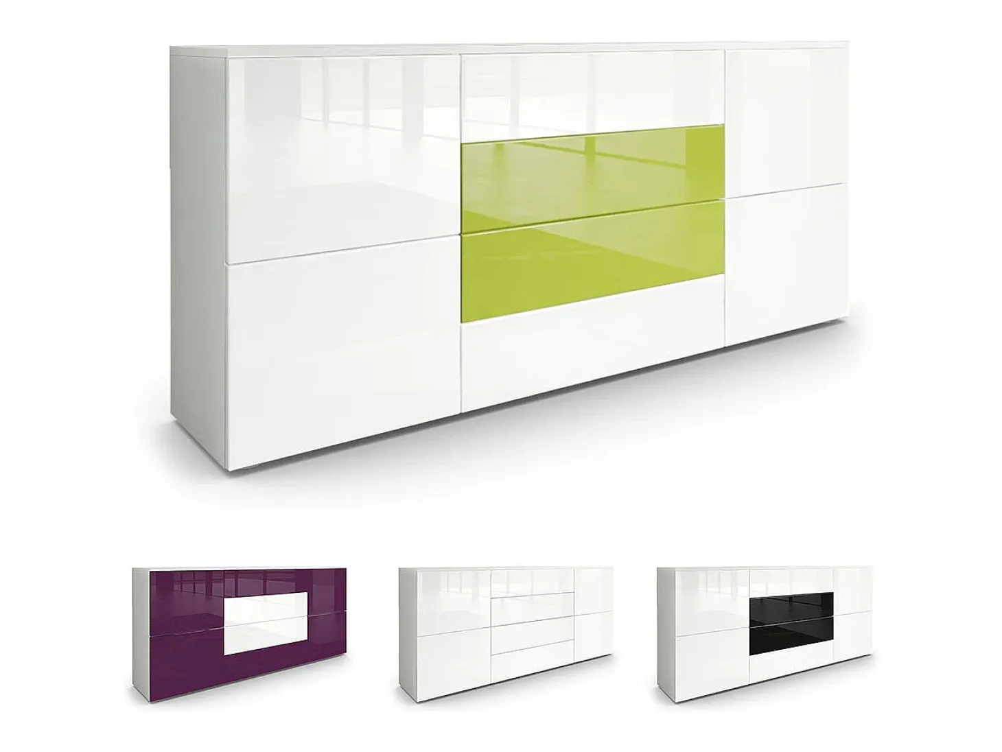Vladon Cajonera Rova, Cómoda con 4 Puertas y 4 cajones, Blanco mate/Burdeos de alto brillo (166 x 72 x 35 cm)