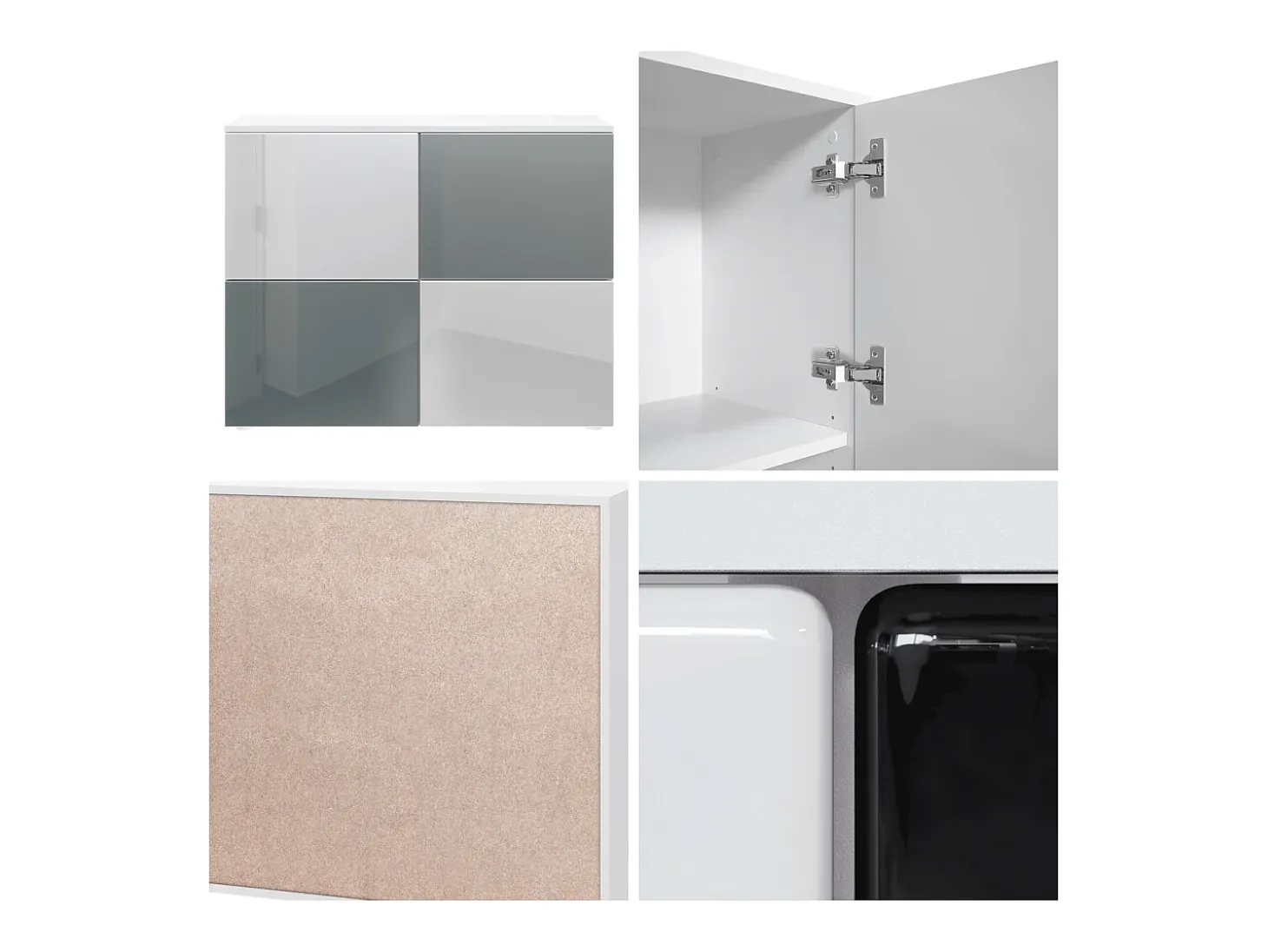 Vladon Cajonera Rova, Cómoda con 4 Puertas, Blanco mate/Gris de alto brillo (92 x 72 x 35 cm)