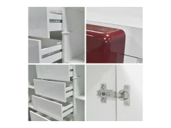 Vladon Cajonera Rova, Cómoda con 4 Puertas y 4 cajones, Blanco mate/Zarzamora de alto brillo (166 x 72 x 35 cm)