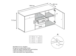 Vladon Cajonera Skadu, Cómoda con 2 Puertas, 3 Cajones y 1 Compartimento abierto, blanco mate/gris de alto brillo (139 x 72 x 35 cm)