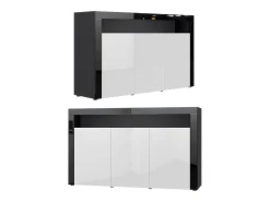 Vladon Cajonera Valencia, Cómoda con 3 Puertas y 1 Compartimento abierto, Negro mate/hormigón oxidado/negro de alto brillo (155 x 92 x 40 cm)