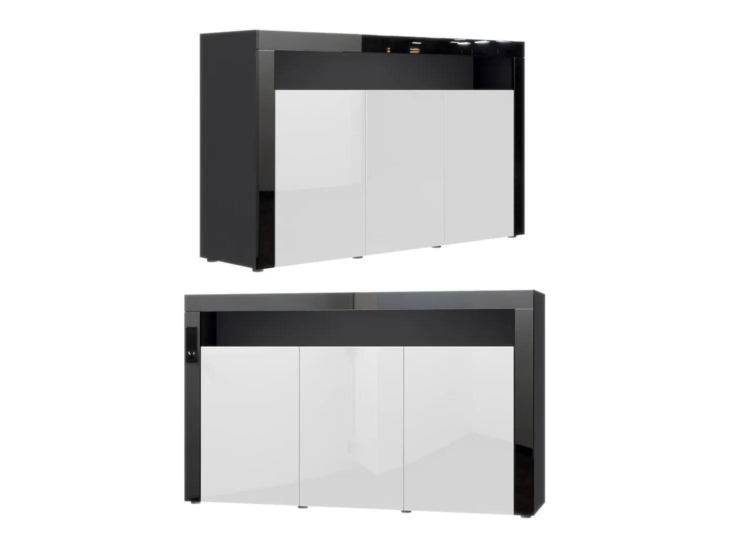 Vladon Cajonera Valencia, Cómoda con 3 Puertas y 1 Compartimento abierto, Negro mate/zarzamora de alto brillo/zarzamora de alto brillo (155 x 92 x 40 cm)