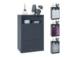 Vladon cómoda Pino V2, aparador con 3 cajones y 1 compartimento abierto, antracita mate/Blanco mate con iluminación LED RVB (56 x 86,5 x 36 cm)
